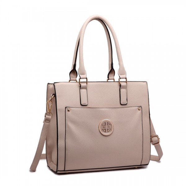 LT1650 - Miss Lulu Textured Leather Look Square Pocket Shoulder Handbag Beige LT1650 - Miss Lulu Textured Leather Look Square Pocket Shoulder Handbag Beige